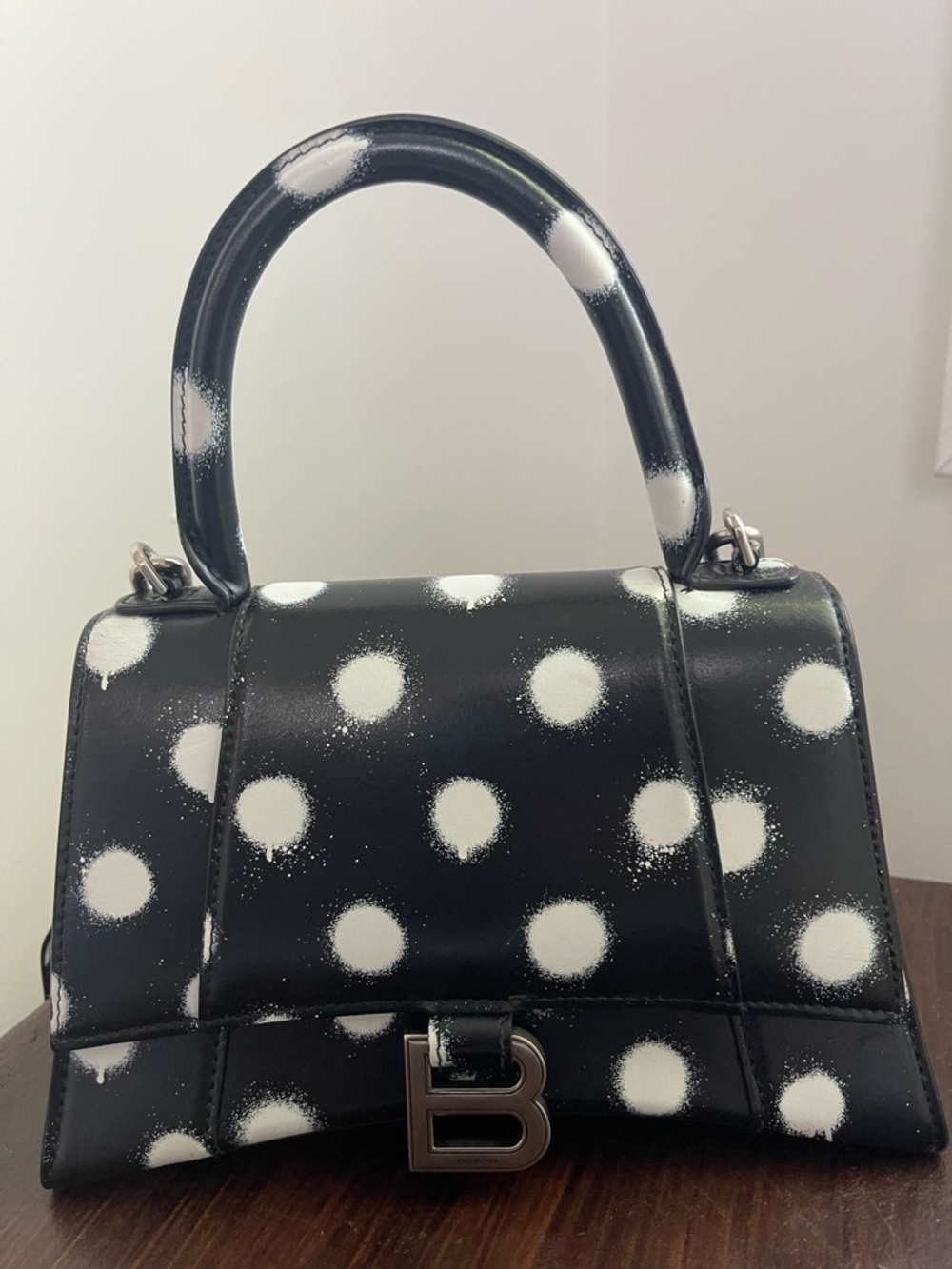 Balenciaga Black & White Polka Dot Hourglass XS Top Handle Satchel